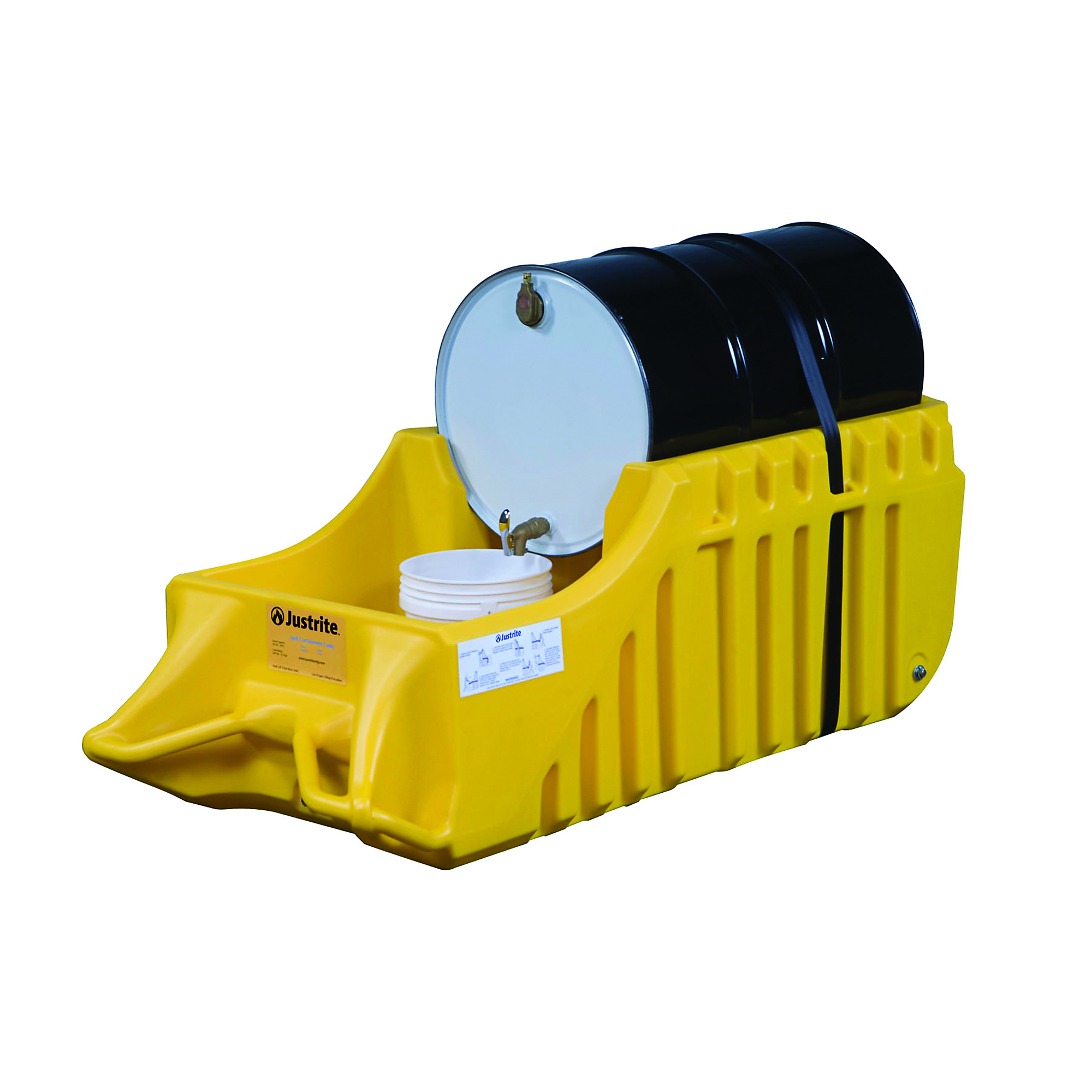 Justrite Spill Containment Drum Caddy — Fits 55-Gallon Drums, Polyethylene, 66-Gallon Spill Sump, Yellow, Model# 28664